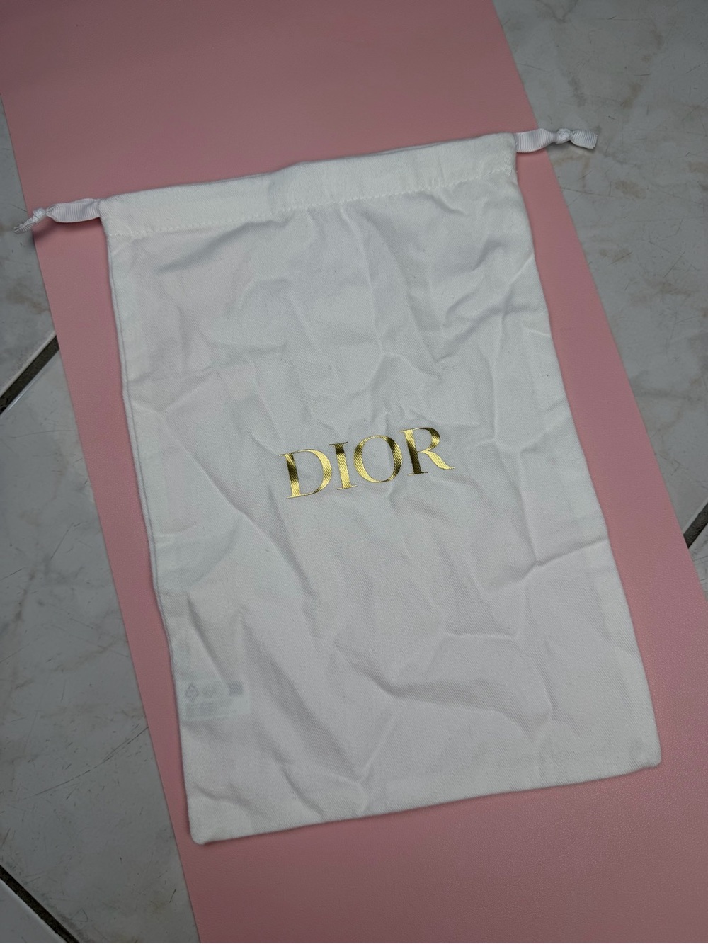 Dior White Drawstring Dust Bag with Gold Logo